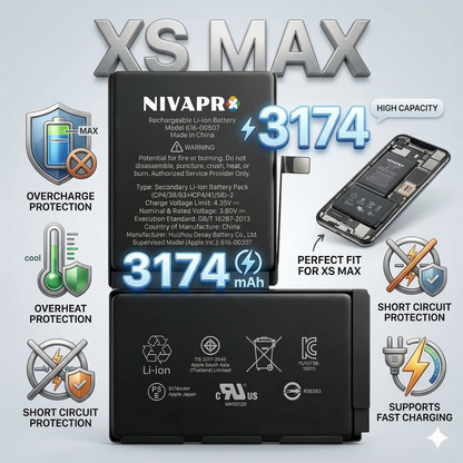 XS MAX iphone battery compatible by NIVAPRO 3174mAh with warranty